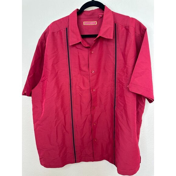 Havanera Mens Red Black Shirt‎ XX-Large short sleeve button up viscose collared - Picture 2 of 6